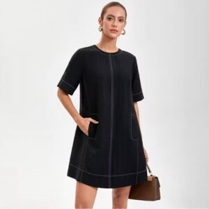 a new day Black Mini A Line Dress with White Stitching
